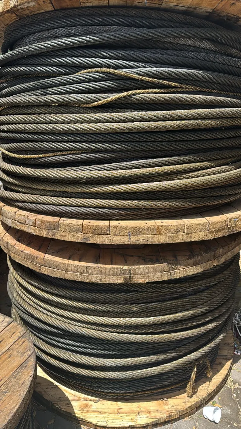 Coiled armoured cable ready for collection