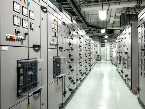 LV switchgear panels in an electrical room